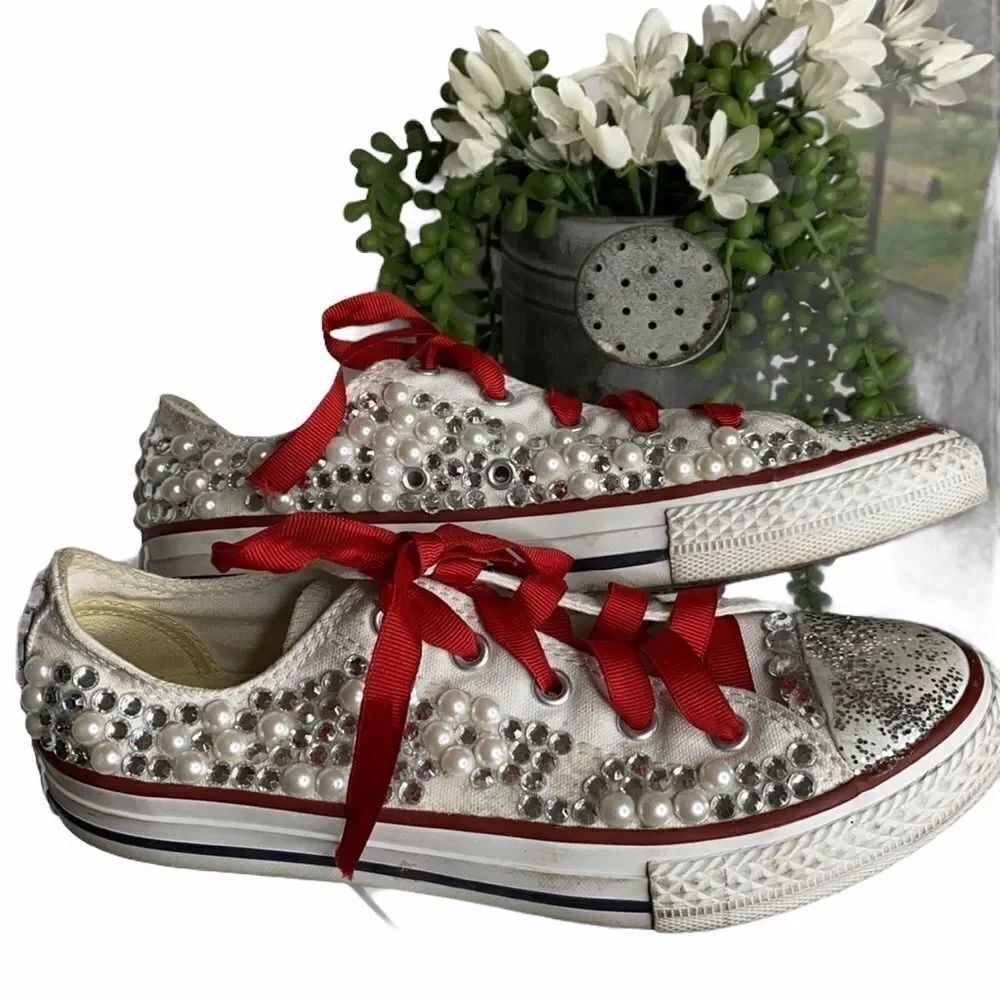 Converse Low Top Pearl Embellished Wedding‎ Chucks Youth Size 3
